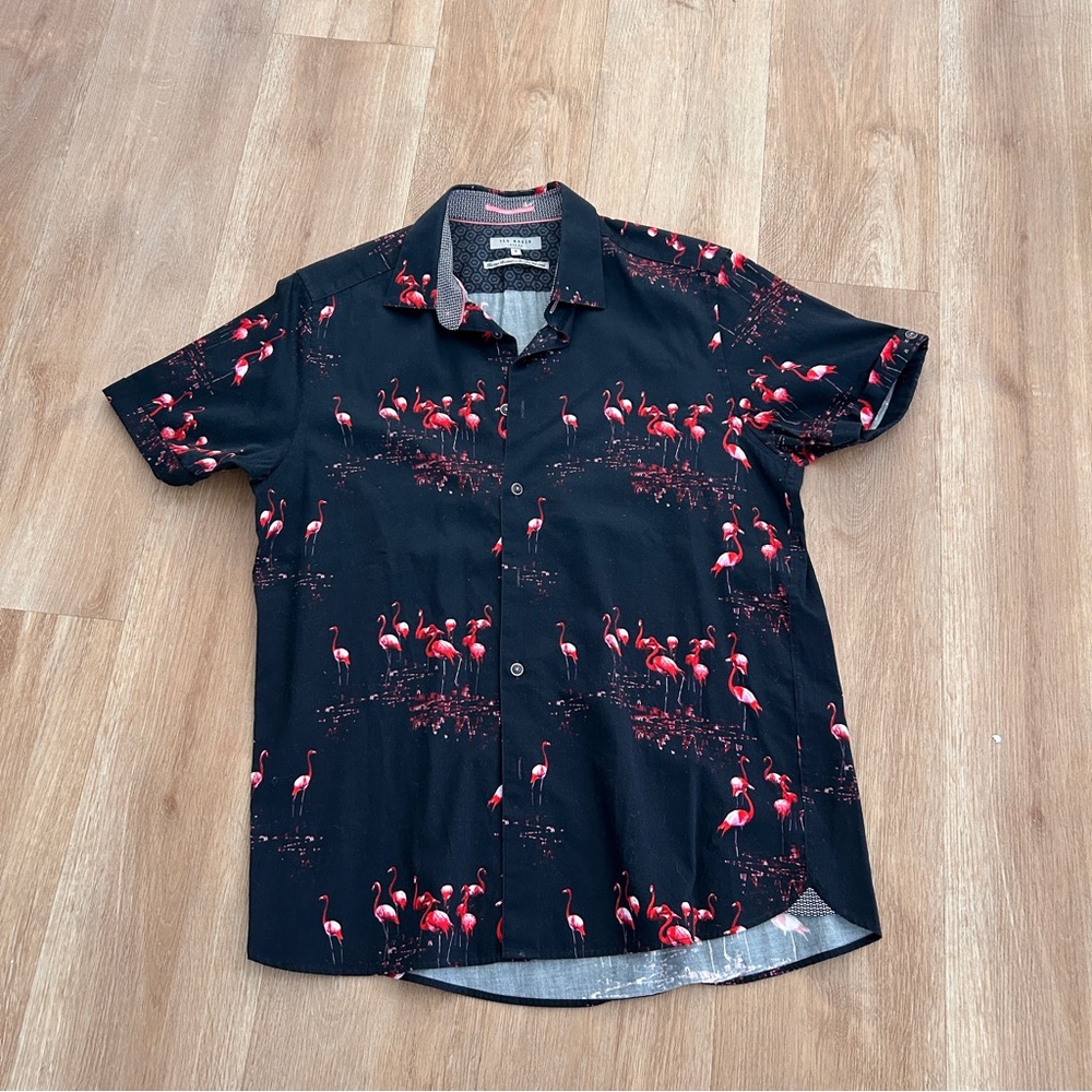 Ted Baker Black Shirt with Flamingo Print